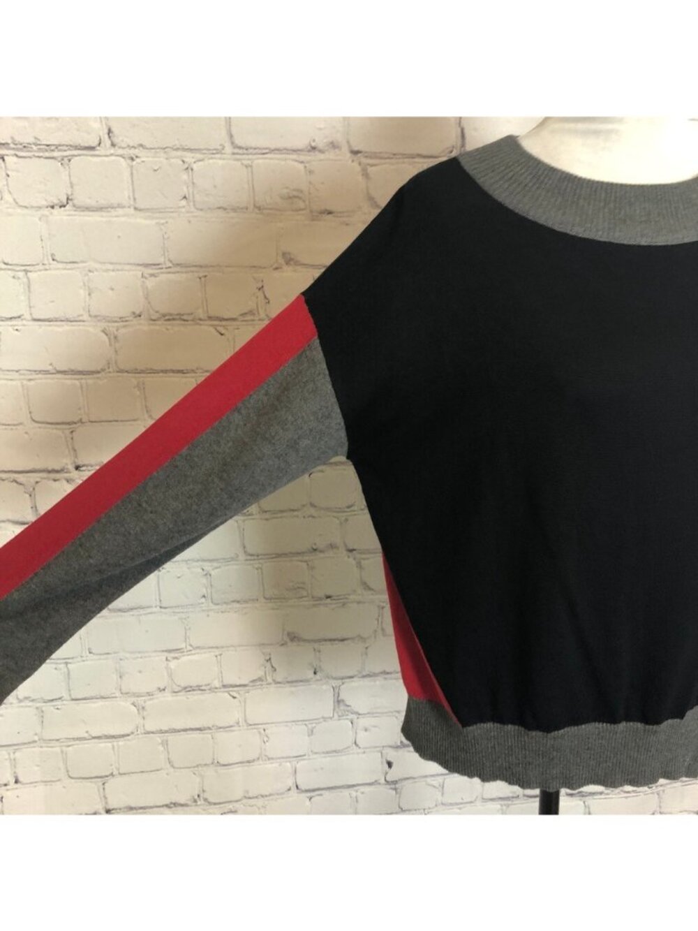 Planet Lauren G Colorblock Sweater One Size Black Gray Red - Picture 5 of 8